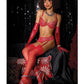 Metallic Stretch Lace Underwire Bra w/Crotchless Garter Panty - Red LG
