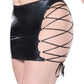 Darque Wet Look Reversible Lace Up Skirt - Black LG