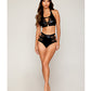 Stretch Faux Leather and Eyelash Lace Bralette w/High-Waisted Panty - Black SM