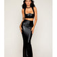 Stretch Faux Leather Harness Bra & Long Slip Skirt - Black SM