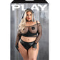 Play Easy Rider Open Cup Bra, Fishnet Top, Panty, Choker, Gloves, Bandana & Pasties Black 3X/4X