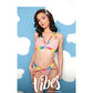 Vibes Make it Rain Caged Bralette & Panty w/Booty Rainbow M/L