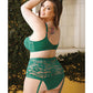 Curve Nadine Longline Contour Cup Bra, High Waist Panty w/Removable Garters Emerald 1X/2X