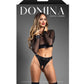 Domina Sheer Mesh & Vegan Leather 2 pc Set w/Crotchless Thong & Gold Restraint Clasps - Black M/L