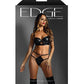 Edge Quilted Wetlook and Mesh Longline Underwire Bra w/ G-String - Black L/XL