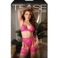 Tease Fallon Geometric Bralette, Garter Belt & Panty Pink L/XL