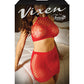 Vixen High Neck Halter Net Top & Tie Back Skirt Red L/XL