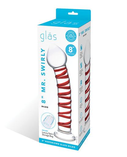 Glas 8" Big Dildo | Curved Mr Swirly Glass Dildo | Tapered Tip Clear Red Realistic Dildo