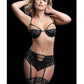 Strappy Underwire Bra, High Waist Boyshort & Stockings Black O/S