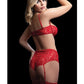 Strappy Underwire Bra, High Waist Boyshort & Stockings Red O/S