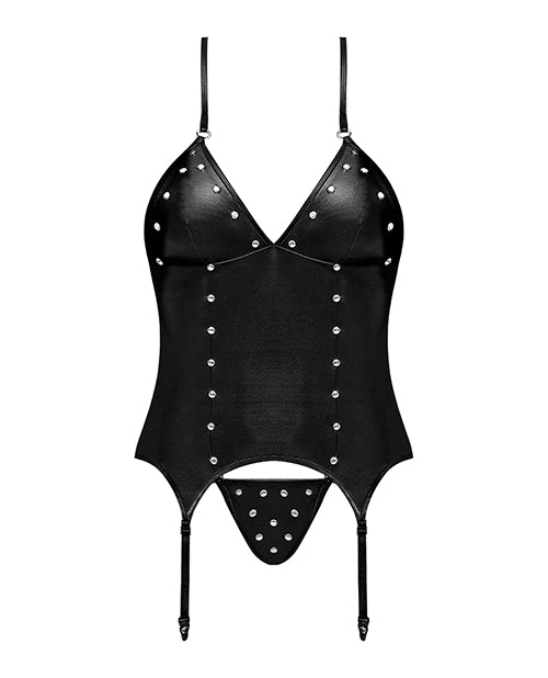 Lust Madame Corset w/Metal Garters & G-String Black L/XL