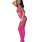 Seamless Blacklight Reflective Bralette w/G-String & Garter Stocking 3 pc Set - Pink O/S
