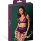 Leather & Lace Stretch Mesh and Lace Bralette w/Garter & Thong 3 pc Set - Plum L/XL