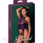 Leather & Lace Stretch Mesh and Lace Underboob Cutout Corset & Panty 2 pc Set - Plum S/M