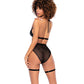 Halter Tie Top & High Waisted Bottom w/Attachable Garters Black L/XL