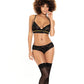 Lace Underwire Bra, Thong & Garterbelt w/Lace Up Detail Black S/M