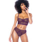 Underwire Bustier w/Removable Straps & High Waisted Thong 2 pc Set - Mulberry SM