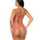 Aphrodite Lace Keyhole Bralette w/Garters & G-String - Raspberry S/M