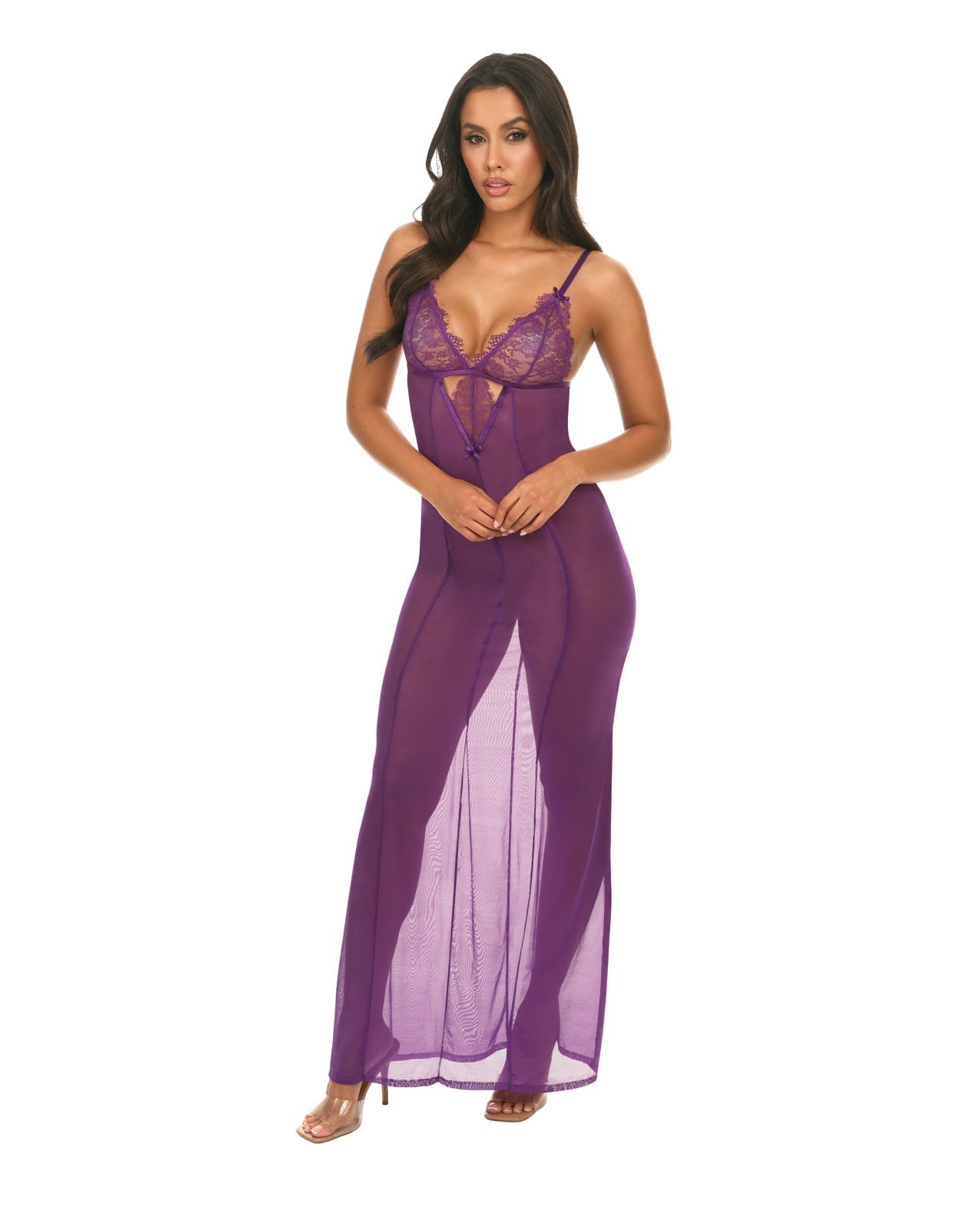 Katana Mesh & Eyelash Lace Gown - Purple S/M