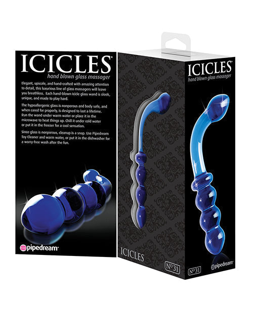 Icicles No 31 Realistic Dildo | Hand Blown Glass Dildo | Blue G Spot Big Dildo | Large Dildo