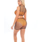 Pink Lipstick Crave You Large Fishnet Cami Top & Skirt, Bandeau Top & Panty Neon Orange O/S