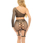 Pink Lipstick Right Thru Me Fishnet Top, Garter Skirt & G-String Black O/S