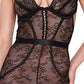 Chantilly Stretch Lace Sleeveless Catsuit w/Satin Trim Black LG