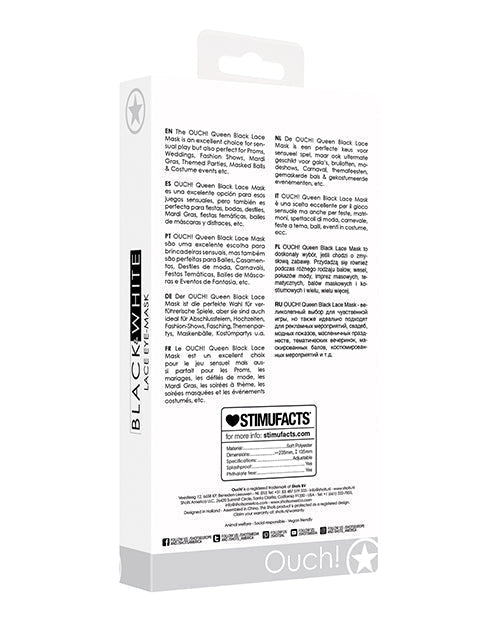 Shots Ouch Black & White Lace Eye Mask - Queen Black