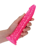 Shots RealRock 8" Big Dildo | Slim Neon Pink Dildo | Glow in the Dark Suction Cup Dildo