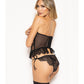 Lace and Dot Mesh Open Cup Bustier w/Hook and Eye Closure & Panty - Black MD