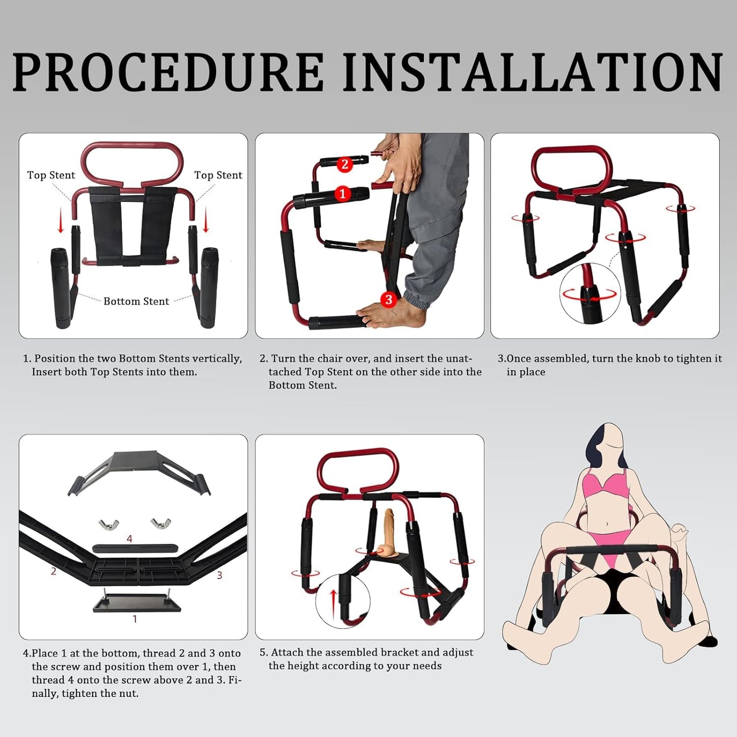 BounceRide Adjustable Sex Chair with Armrest & Dildo Mount